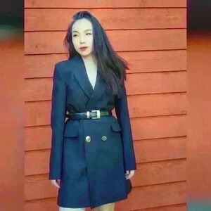 Zara black blazer dress with golden buttons double-breasted style size xs